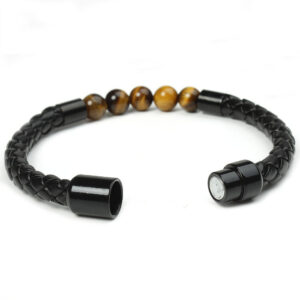 Black Braided Bracelet with Tiger Eye Beads - Image 7
