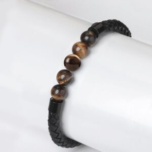 Black Braided Bracelet with Tiger Eye Beads - Image 2