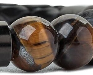 Black Braided Bracelet with Tiger Eye Beads - Image 4