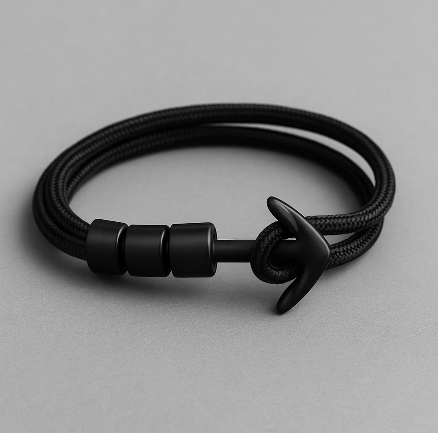 Black Marine Rope Anchor Bracelet