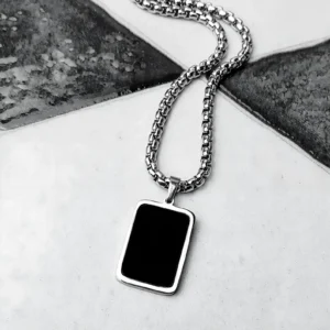 Geometric Black Enamel Rectangular Pendant - Image 7