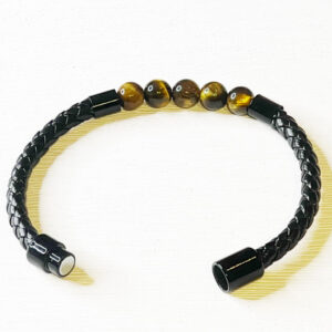 Black Braided Bracelet with Tiger Eye Beads - Image 6